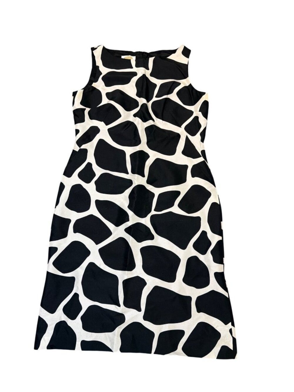 Talbots Black White Giraffe Cow Print Pure Silk Sheath Dress Sleeveless Size 8